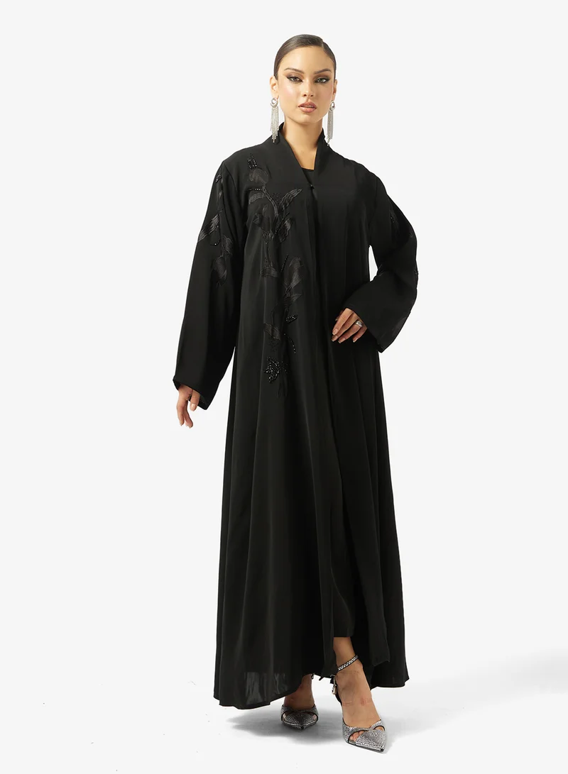 hayas closet  Black Embellished Abaya With Sheila for Women | Best Price UAE